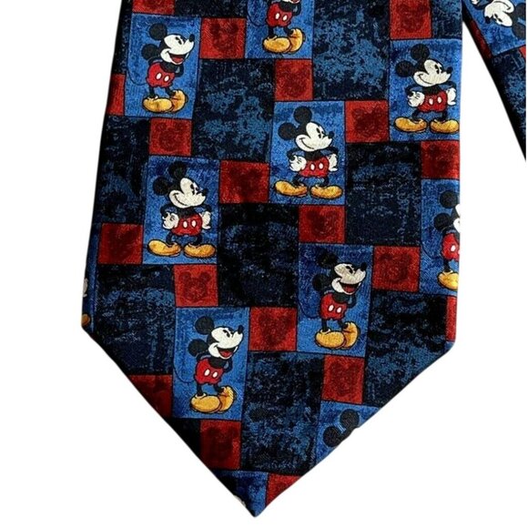Vintage Disney Mickey Mouse Checkerboard Print Silk Necktie Made In Italy - Picture 1 of 6
